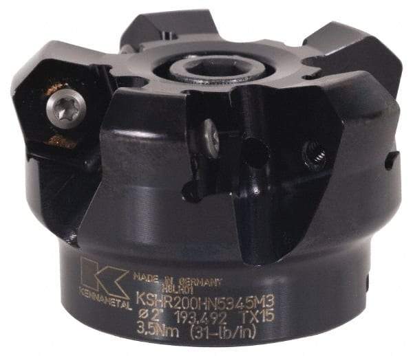 Kennametal - 12" Cut Diam, 2" Arbor Hole, 4.5mm Max Depth of Cut, 45° Indexable Chamfer & Angle Face Mill - 24 Inserts, HNGJ 0905ANENLD Insert, Right Hand Cut, 24 Flutes, Series KSHR - Benchmark Tooling