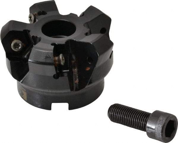 Kennametal - 2" Cut Diam, 3" Arbor Hole, 4.51mm Max Depth of Cut, 45° Indexable Chamfer & Angle Face Mill - 5 Inserts, HNGJ 535-GD Insert, Right Hand Cut, 5 Flutes, Through Coolant, Series KSHR - Benchmark Tooling