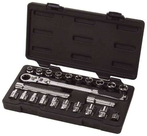 GearWrench - 23 Piece 3/8" Drive Pass Through Standard Socket Set - 3/8 to 7/8", 10 to 19mm, Inch/Metric Measurement Standard - Benchmark Tooling