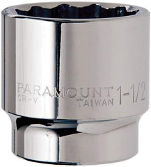 Paramount - 1-1/2", 1/2" Drive, Standard Hand Socket - 12 Points, 1-1/2" OAL, Steel, Chrome Finish - Benchmark Tooling
