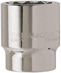 Paramount - 1/2" Drive, Standard Hand Socket - 12 Points, 1-1/2" OAL, Steel, Chrome Finish - Benchmark Tooling