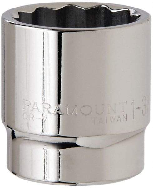 Paramount - 1-3/8", 1/2" Drive, Standard Hand Socket - 12 Points, 1-1/2" OAL, Steel, Chrome Finish - Benchmark Tooling