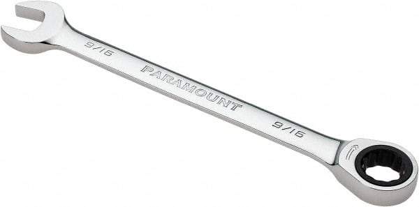 Paramount - 9/16" 12 Point Ratcheting Combination Wrench - 7-1/2" OAL, Chrome Vanadium Steel, Polished Finish - Benchmark Tooling