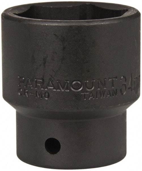Paramount - 1/2" Drive 34mm Standard Impact Socket - 6 Points, 2" OAL - Benchmark Tooling