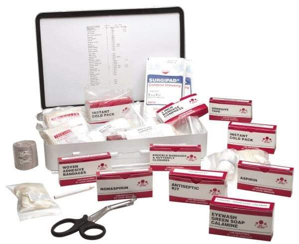 Ability One - 250 Piece, 25 Person, Full First Aid Kit - 10" Wide x 2-3/4" Deep x 14-1/2" High, Metal Case - Benchmark Tooling