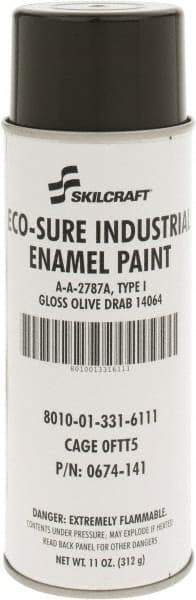 Ability One - Olive Drab, Gloss, Enamel Spray Paint - 8 to 10 Sq Ft per Can, 11 oz Container - Benchmark Tooling