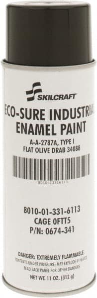 Ability One - Olive Drab, Flat, Enamel Spray Paint - 8 to 10 Sq Ft per Can, 11 oz Container - Benchmark Tooling