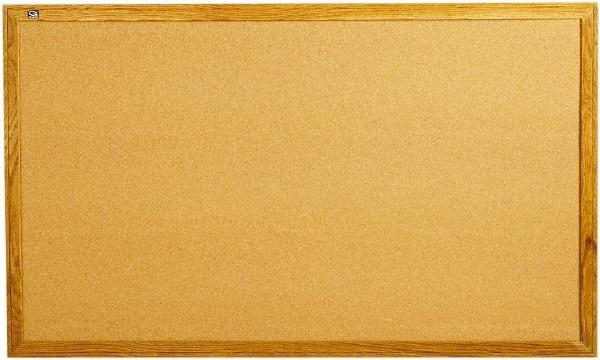 Quartet - 60" Wide x 36" High Open Cork Bulletin Board - Natural Cork over Fiberboard, Oak Frame - Benchmark Tooling