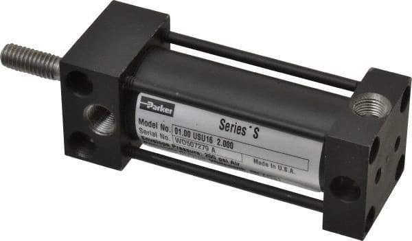 Parker - 2" Stroke x 1" Bore Double Acting Air Cylinder - 1/8 Port, 5/16-18 Rod Thread, 200 Max psi, -10 to 165°F - Benchmark Tooling
