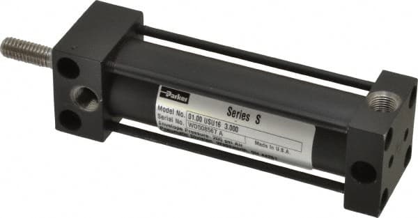 Parker - 3" Stroke x 1" Bore Double Acting Air Cylinder - 1/8 Port, 5/16-18 Rod Thread, 200 Max psi, -10 to 165°F - Benchmark Tooling