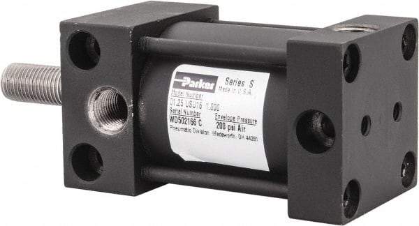 Parker - 1" Stroke x 1-1/4" Bore Double Acting Air Cylinder - 1/8 Port, 3/8-24 Rod Thread, 200 Max psi, -10 to 165°F - Benchmark Tooling