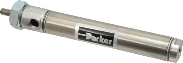 Parker - 3" Stroke x 3/4" Bore Double Acting Air Cylinder - 1/8 Port, 1/4-28 Rod Thread, 250 Max psi, 14 to 140°F - Benchmark Tooling