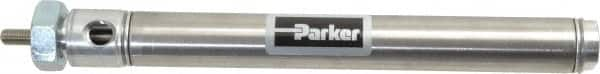 Parker - 5" Stroke x 3/4" Bore Double Acting Air Cylinder - 1/8 Port, 1/4-28 Rod Thread, 250 Max psi, 14 to 140°F - Benchmark Tooling