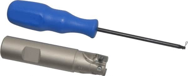 Iscar - 3/4" Cut Diam, 0.394" Max Depth of Cut, 3/4" Shank Diam, 3.38" OAL, Indexable Square Shoulder End Mill - AP..1003.., HM90 AP..1003.. Inserts, Weldon Shank, 90° Lead Angle, Through Coolant, Series Heli2000 - Benchmark Tooling