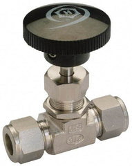 Ham-Let - 5,000 Max psi, 1/8" Pipe, 316 Grade Stainless Steel, Inline Stem Regulating Instrumentation Needle Valve - Compression x Compression End Connections, Swaglok SS-ORS2 - Benchmark Tooling