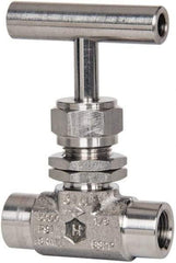 Ham-Let - 5,000 Max psi, 1/4" Pipe, 316 Grade Stainless Steel, Inline Stem Vee Instrumentation Needle Valve - FNPT x FNPT End Connections, Swaglok SS-1VF4-SH - Benchmark Tooling