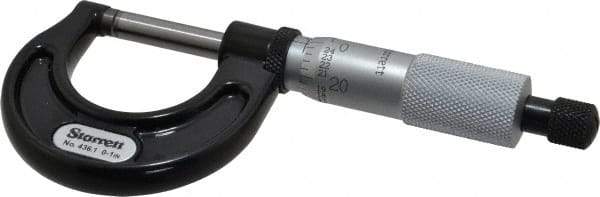 Starrett - 0 to 1" Range, 0.001" Graduation, Mechanical Outside Micrometer - Ratchet Stop Thimble, Accurate to 0.0001" - Benchmark Tooling