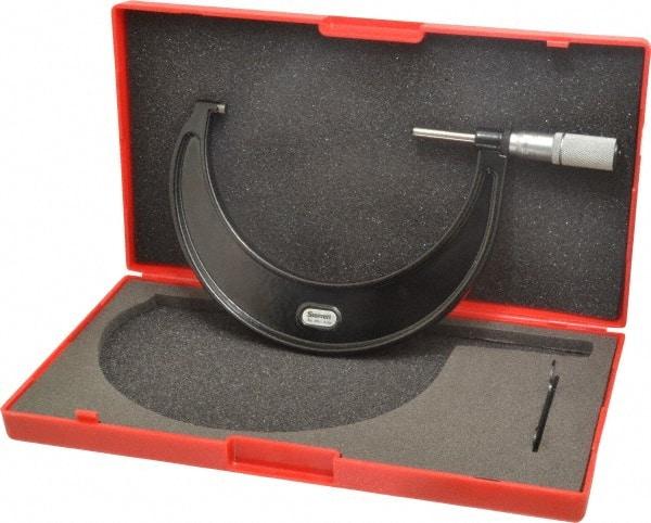 Starrett - 4 to 5" Range, 0.0001" Graduation, Mechanical Outside Micrometer - Friction Thimble, Accurate to 0.00005" - Benchmark Tooling