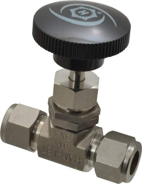 Ham-Let - 5,000 Max psi, 1/2" Pipe, 316 Grade Stainless Steel, Inline Stem Regulating Instrumentation Needle Valve - Compression x Compression End Connections, Swaglok SS-1RS8 - Benchmark Tooling