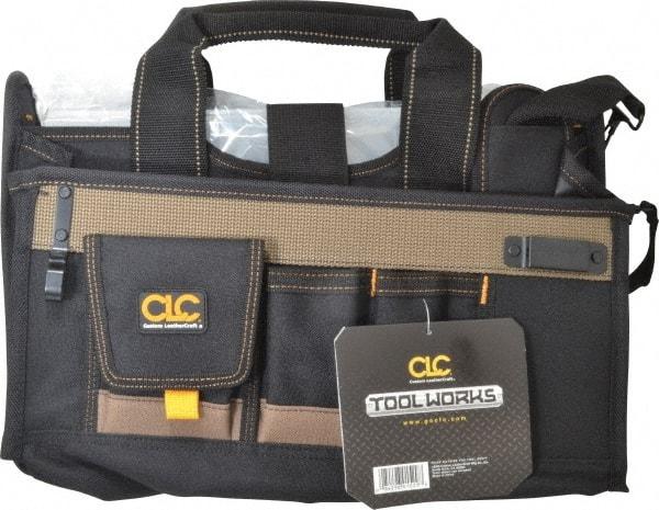 CLC - 15 Pocket Black & Brown Polyester Tool Bag - 16" Wide x 9" Deep x 9" High - Benchmark Tooling