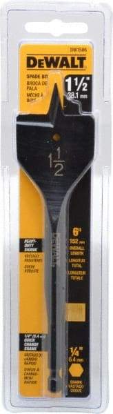 DeWALT - 1-1/2", Straight Shank, Bright Finish, High Speed Steel, Spade Blade Drill Bit - 6" Overall Length, No Wire Fishing Hole - Benchmark Tooling
