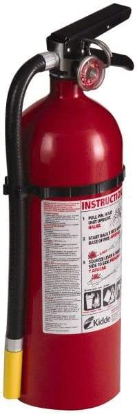 Kidde - 5 Lb, 3-A:40-B:C Rated, Dry Chemical Fire Extinguisher - 4-1/2" Diam x 16.07" High, 195 psi, 18' Discharge in 15 sec, Rechargeable, Seamless Aluminum Cylinder - Benchmark Tooling