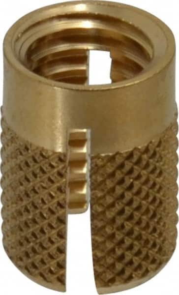 E-Z LOK - 3/8-16 UNC Brass Flush Press Fit Threaded Insert for Plastic - 5/8" OAL, 0.451" Insert Diam, 7/16" Hole Diam, 7/16" Drill - Benchmark Tooling