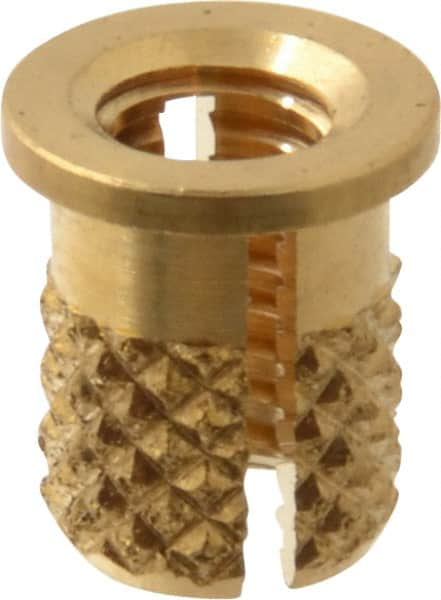 E-Z LOK - #8-32 UNC Brass Flanged Press Fit Threaded Insert for Plastic - 5/16" OAL, 0.23" Insert Diam, 7/32" Hole Diam, 7/32" Drill - Benchmark Tooling