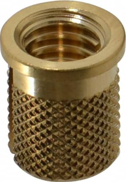 E-Z LOK - 5/16-18 UNC Brass Flanged Press Fit Threaded Insert for Plastic - 9/16" OAL, 0.389" Insert Diam, 0.357" Hole Diam, 3/8" Drill - Benchmark Tooling