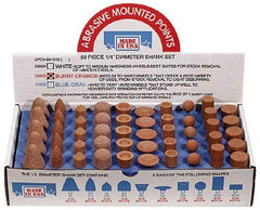 Made in USA - 100 Piece Aluminum Oxide Vitrified Mounted Stone Abrasive Point Set - Includes Shapes A4, A12, A14, A21, A32, A37, A39, A40, W206 & W218 - Benchmark Tooling