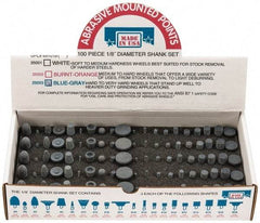 Made in USA - 100 Piece Aluminum Oxide Vitrified Mounted Stone Abrasive Point Set - Includes Shapes B42, B45, B52, B81, B91, B97, B102, B122, B136, W144, W146, W152, W160, W163, W167, W175, W176, W185, W200 & W215 - Benchmark Tooling