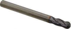 Niagara Cutter - 3/8" Diam, 1" LOC, 4 Flute Solid Carbide Ball End Mill - TiAlN Finish, Single End, 4" OAL, 3/8" Shank Diam, Spiral Flute - Benchmark Tooling