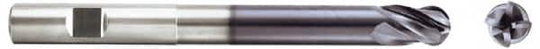 Niagara Cutter - 1/2" Diam, 5/8" LOC, 4 Flute Solid Carbide Ball End Mill - TiAlN Finish, Single End, 4" OAL, 1/2" Shank Diam, Spiral Flute - Benchmark Tooling