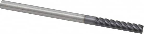 Niagara Cutter - 1/4", 1-1/4" LOC, 1/4" Shank Diam, 4" OAL, 5 Flute, Solid Carbide Square End Mill - Single End, TiAlN Finish, Spiral Flute, 45° Helix, Centercutting, Right Hand Cut, Right Hand Flute, Series S545 - Benchmark Tooling