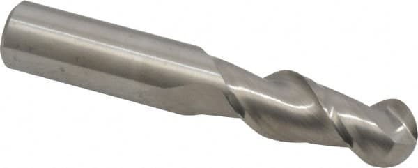 Niagara Cutter - 1/2" Diam, 1-1/4" LOC, 2 Flute Solid Carbide Ball End Mill - Uncoated, Single End, 3" OAL, 1/2" Shank Diam, Spiral Flute - Benchmark Tooling