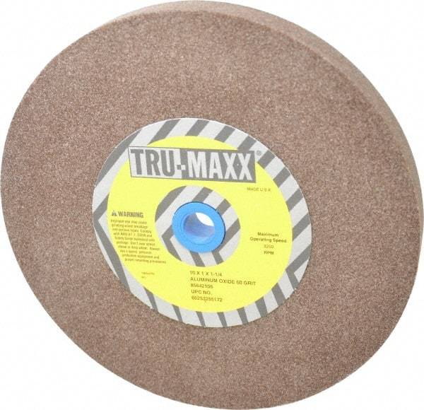 Tru-Maxx - 60 Grit Aluminum Oxide Bench & Pedestal Grinding Wheel - 10" Diam x 1-1/4" Hole x 1" Thick, 3250 Max RPM, P Hardness, Medium Grade , Vitrified Bond - Benchmark Tooling