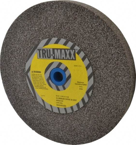 Tru-Maxx - 36 Grit Aluminum Oxide Bench & Pedestal Grinding Wheel - 10" Diam x 1-1/4" Hole x 1-1/4" Thick, 3250 Max RPM, O Hardness, Very Coarse Grade , Vitrified Bond - Benchmark Tooling