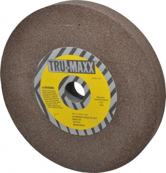 Tru-Maxx - 60 Grit Aluminum Oxide Bench & Pedestal Grinding Wheel - 10" Diam x 1-1/4" Hole x 1-1/4" Thick, 3250 Max RPM, P Hardness, Medium Grade , Vitrified Bond - Benchmark Tooling