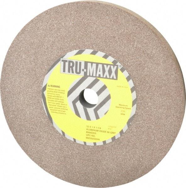 Tru-Maxx - 60 Grit Aluminum Oxide Bench & Pedestal Grinding Wheel - 12" Diam x 1-1/4" Hole x 1" Thick, 2705 Max RPM, P Hardness, Medium Grade , Vitrified Bond - Benchmark Tooling