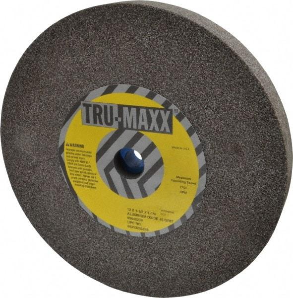 Tru-Maxx - 46 Grit Aluminum Oxide Bench & Pedestal Grinding Wheel - 12" Diam x 1-1/4" Hole x 1-1/2" Thick, 2705 Max RPM, P Hardness, Coarse Grade , Vitrified Bond - Benchmark Tooling