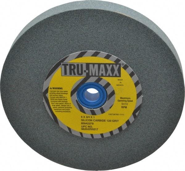 Tru-Maxx - 120 Grit Silicon Carbide Bench & Pedestal Grinding Wheel - 6" Diam x 1" Hole x 3/4" Thick, 5410 Max RPM, K Hardness, Fine Grade , Vitrified Bond - Benchmark Tooling