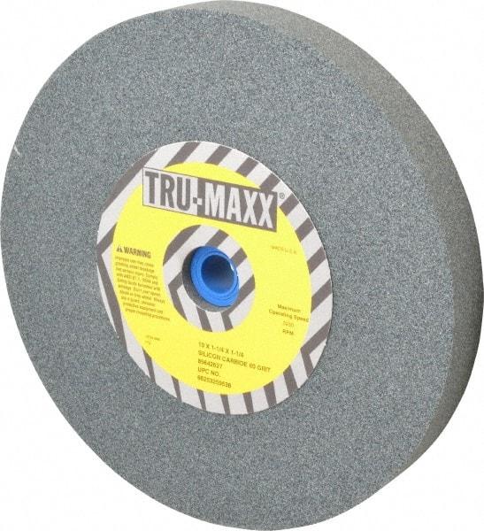 Tru-Maxx - 60 Grit Silicon Carbide Bench & Pedestal Grinding Wheel - 10" Diam x 1-1/4" Hole x 1-1/4" Thick, 3250 Max RPM, K Hardness, Medium Grade , Vitrified Bond - Benchmark Tooling
