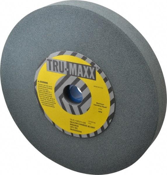 Tru-Maxx - 80 Grit Silicon Carbide Bench & Pedestal Grinding Wheel - 12" Diam x 1-1/2" Hole x 1-1/2" Thick, 2705 Max RPM, K Hardness, Medium Grade , Vitrified Bond - Benchmark Tooling