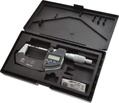 Mitutoyo - 1 Inch, 1.2598 Inch Throat Depth, Electronic Spline Micrometer - Accurate Up to 0.0001 Inch, 1/4 Inch Spindle Diameter, 0.18mm Head Diameter, Ratchet Stop Thimble, Data Output - Benchmark Tooling