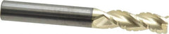 Accupro - 1/2" Diam, 1-1/2" LOC, 3 Flute Solid Carbide Roughing & Finishing Square End Mill - ZrN Finish, 4" OAL, 1/2" Shank Diam, Straight Shank, 37° Helix, Centercutting - Benchmark Tooling