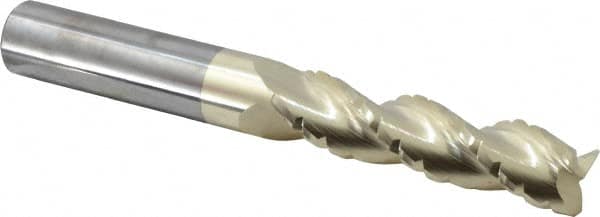 Accupro - 3/4" Diam, 3" LOC, 3 Flute Solid Carbide Roughing & Finishing Square End Mill - ZrN Finish, 6" OAL, 3/4" Shank Diam, Straight Shank, 37° Helix, Centercutting, Extra Long Length - Benchmark Tooling