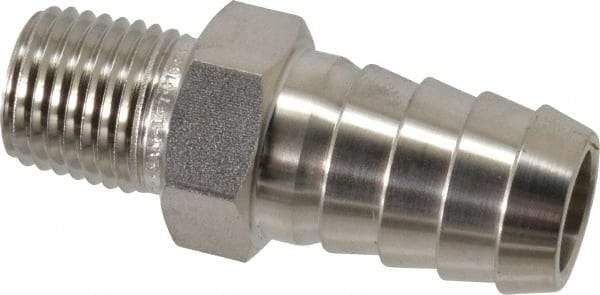 Ham-Let - 1/2 x 1/4" Grade 316 Stainless Steel Pipe Hose Connector - Barb x MNPT End Connections, 7,500 psi - Benchmark Tooling