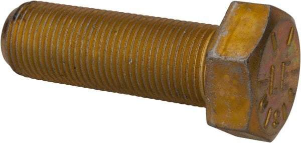 Made in USA - 3/4-16 UNF, 2-1/4" Length Under Head Hex Head Cap Screw - Fully Threaded, Grade 8 Alloy Steel, Zinc Yellow Dichromate Finish, 1-1/8" Hex - Benchmark Tooling