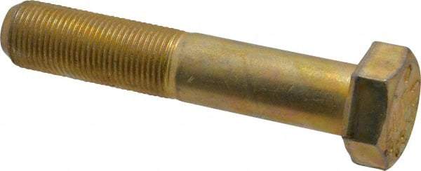 Made in USA - 3/4-16 UNF, 4" Length Under Head Hex Head Cap Screw - Partially Threaded, Grade 8 Alloy Steel, Zinc Yellow Dichromate Finish, 1-1/8" Hex - Benchmark Tooling