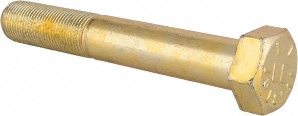 Made in USA - 3/4-16 UNF, 5" Length Under Head Hex Head Cap Screw - Partially Threaded, Grade 8 Alloy Steel, Zinc Yellow Dichromate Finish, 1-1/8" Hex - Benchmark Tooling